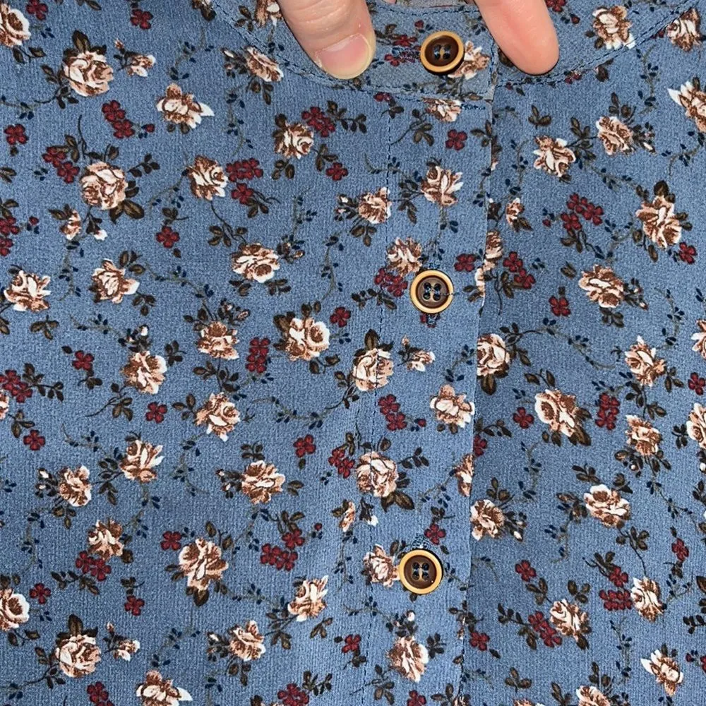 Women’s dress forum blue long sleeve floral button front swing dress western - Image 3