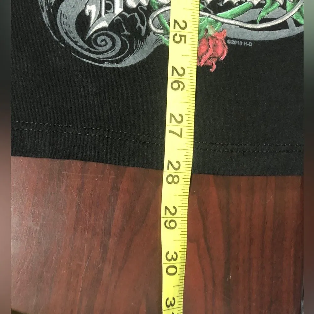 Harley-Davidson Size L House of H-D Black Red Rose V-Neck Graphic Tee - Image 7