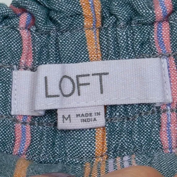 LOFT Womens Striped Shorts Drawstring Waist Casual Colorful Linen Blend Size M - Image 3