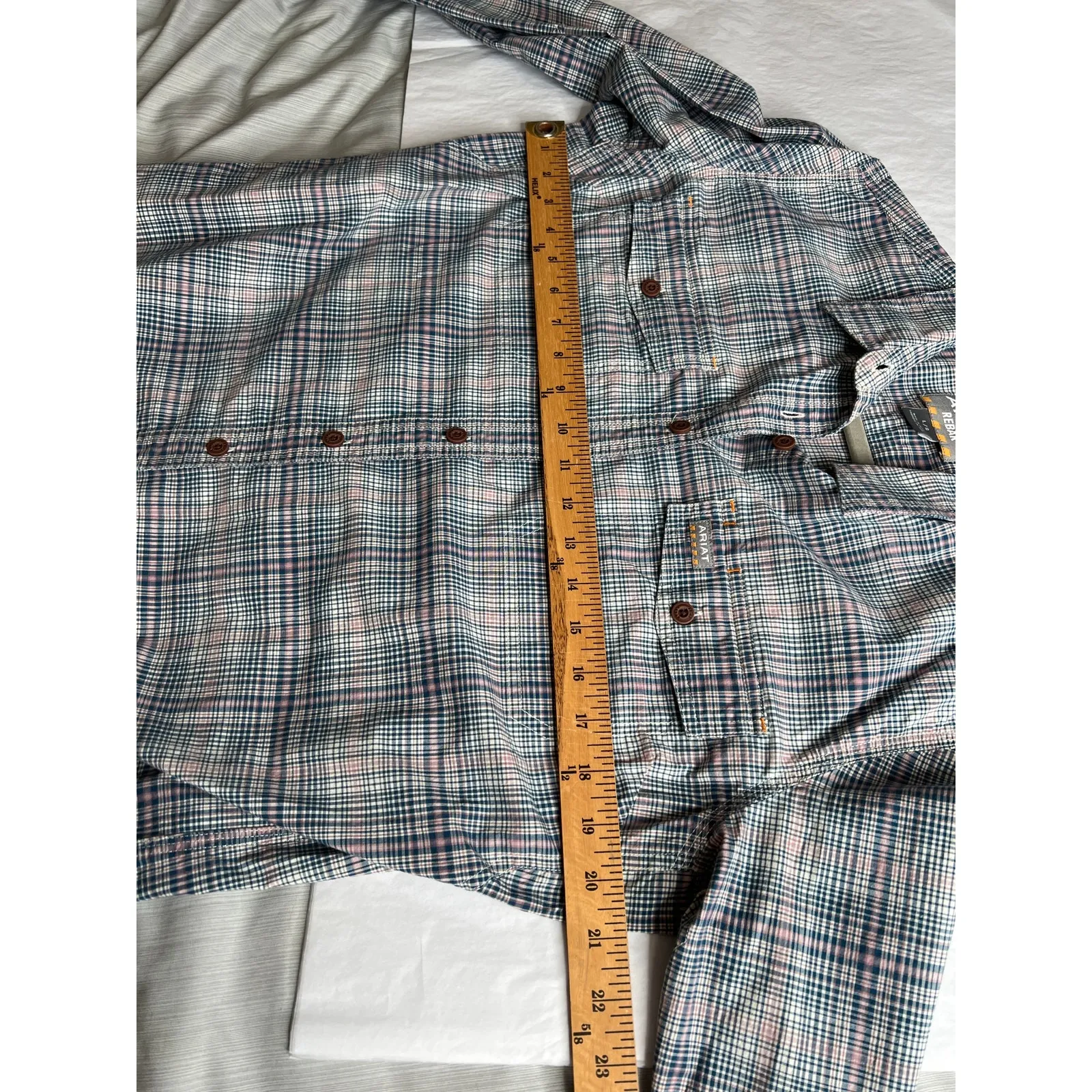 Ariat Rebar L shirt button up long sleeve durasttetchh pockets blue/purple plaid - Image 4