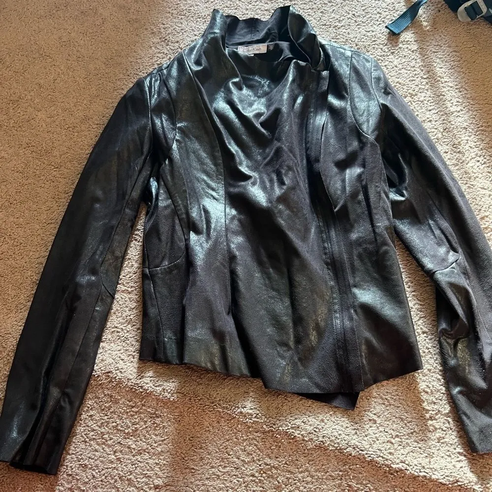 Calvin Klein shiny black jacket small - Image 2