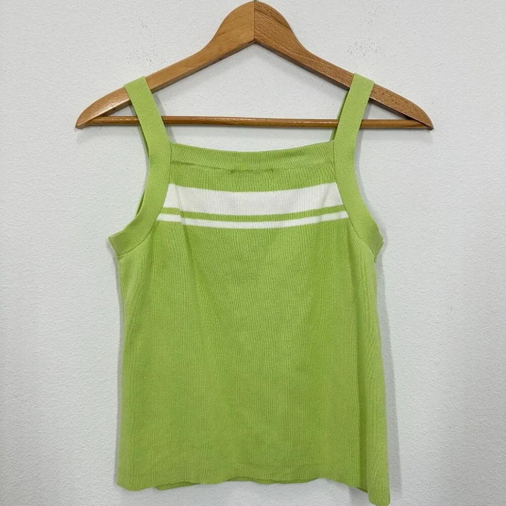 Vintage 90s Papillon Pastel Lime Green Sweater Set, Size M - Unique Striped Trim - Image 4