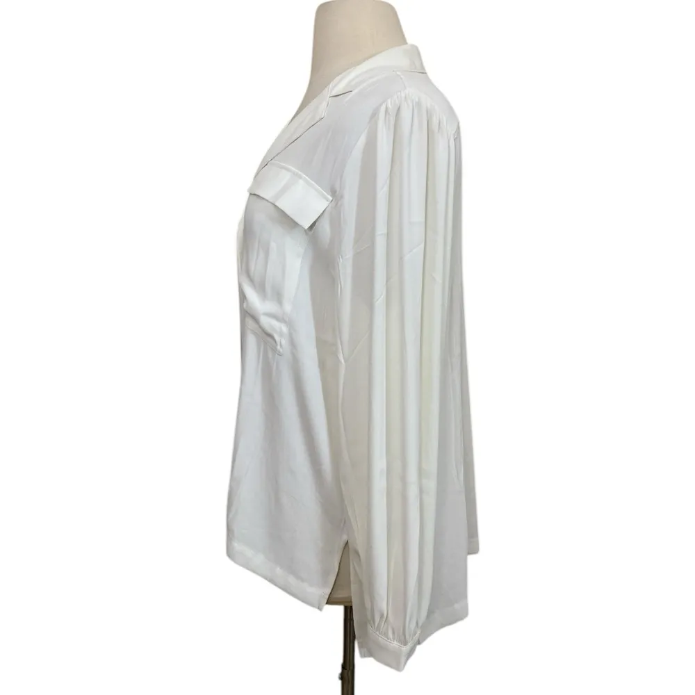 Long sleeve pocket soft shirt Chiffon button down ecru minimalist office - Image 6