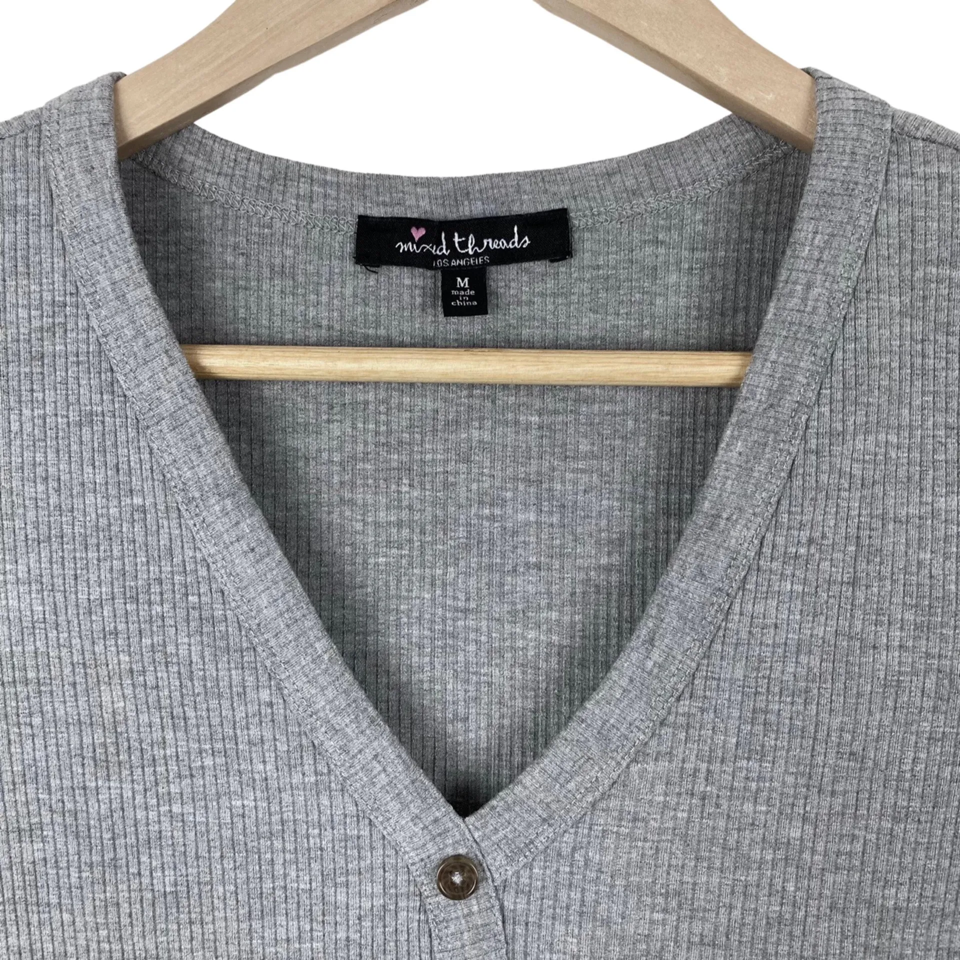 Mixed Threads Los Angeles Basic Ribbed Gray Button Front Top  - Image 5