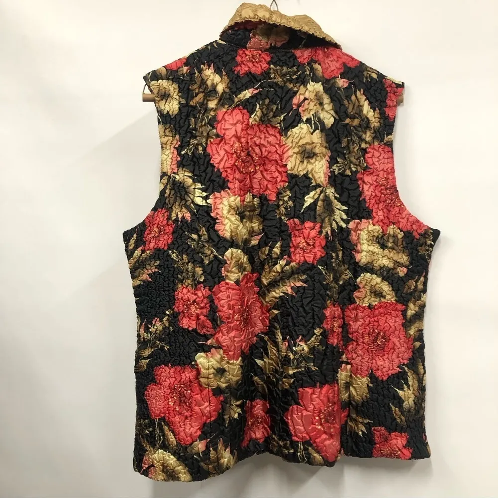 THE MAGIC SCARF COMPANY bold floral reversible quilted vest size S - Image 2