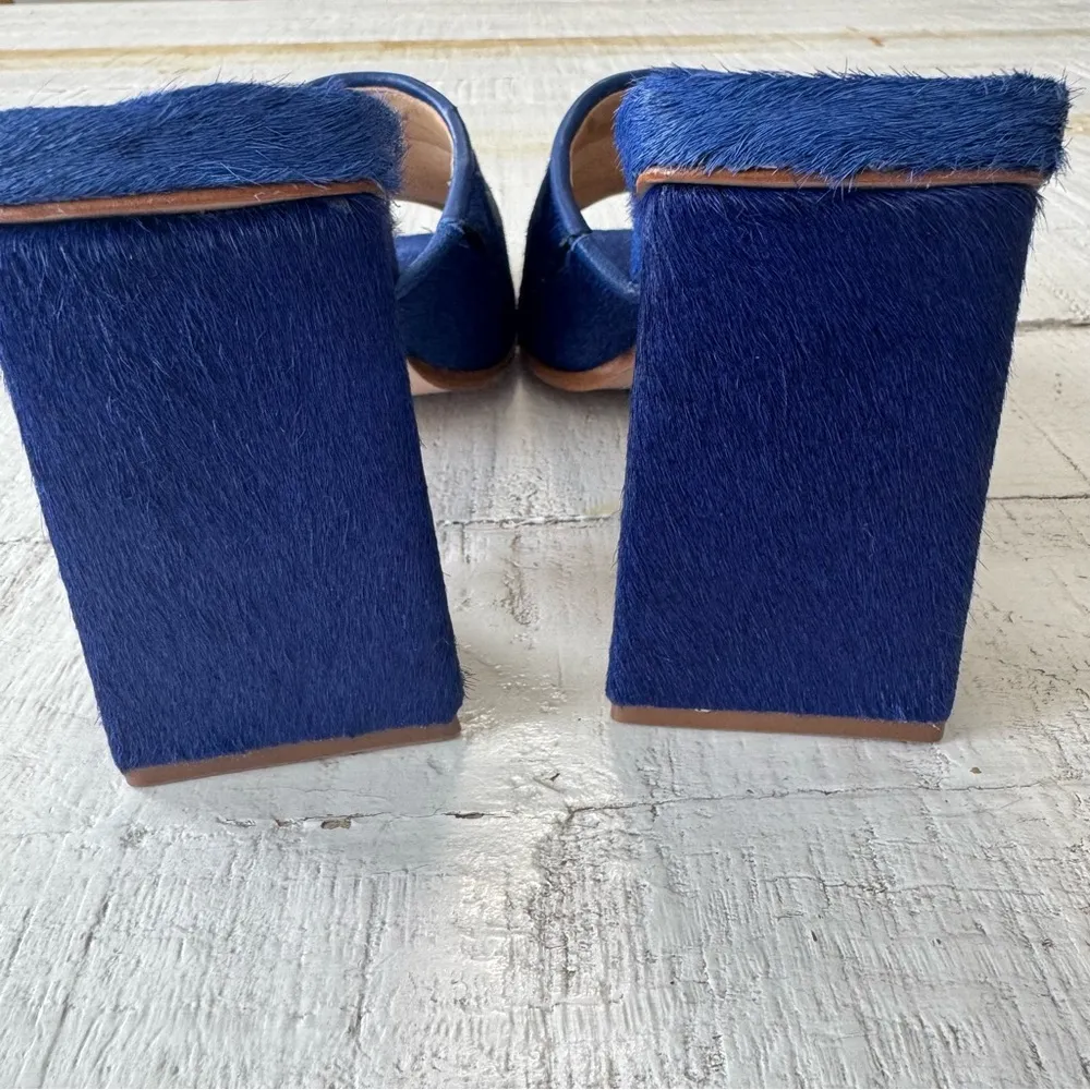 SCHUTZ Lizah Welt Wild NWOT size 7.5 Blue Calf Hair Leather Sandal Triangle Heel - Image 6