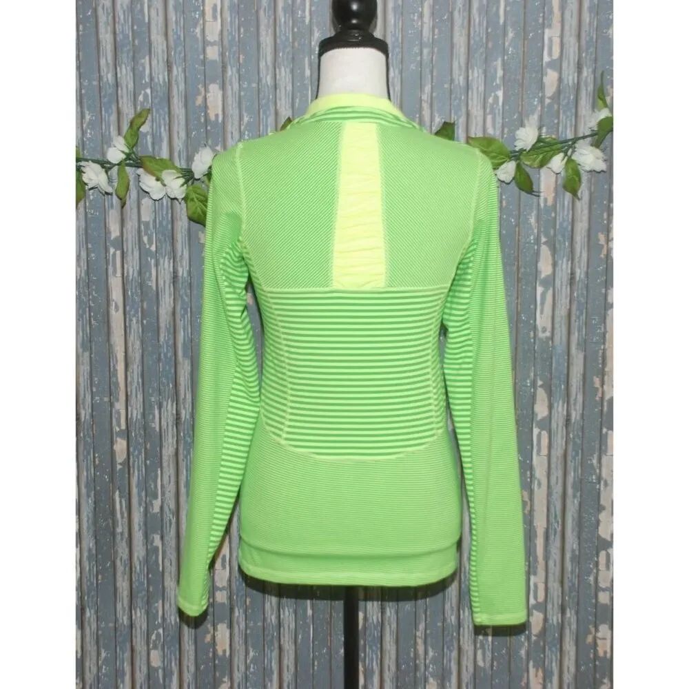 Kyodan Ladies XS 1/4 Zip Athletic Top Green Yellow Striped Running Long Sleeve W - Image 10