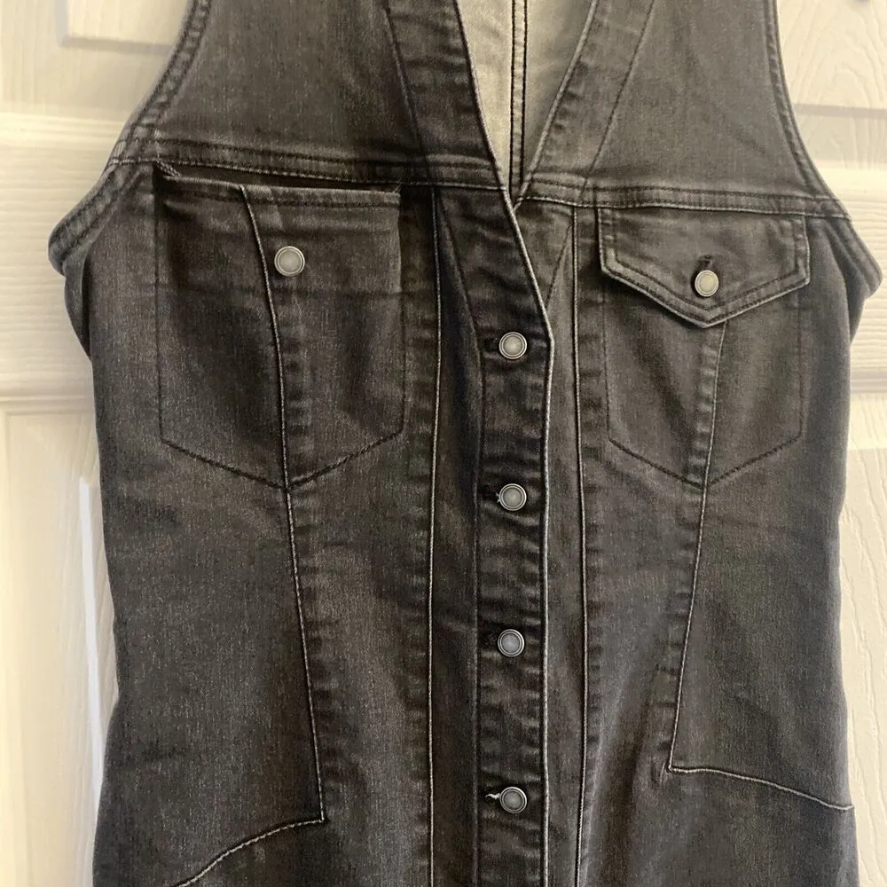 Free People Black mini Dress Denim Size 2 Wandering Star Sleeveless Punk Grunge - Image 3