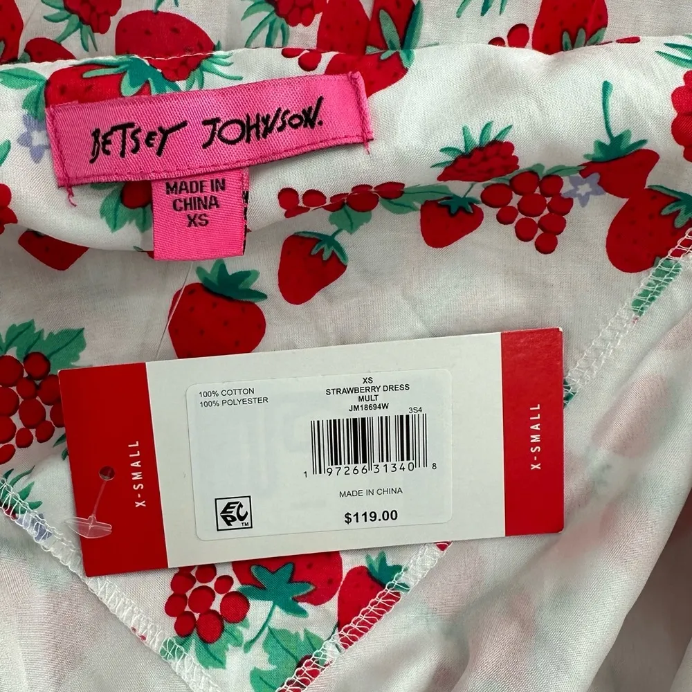 Betsey Johnson Strawberry Print Voile Ruffled-Neck Maxi Dress size XS Cap Sleeve - Image 10
