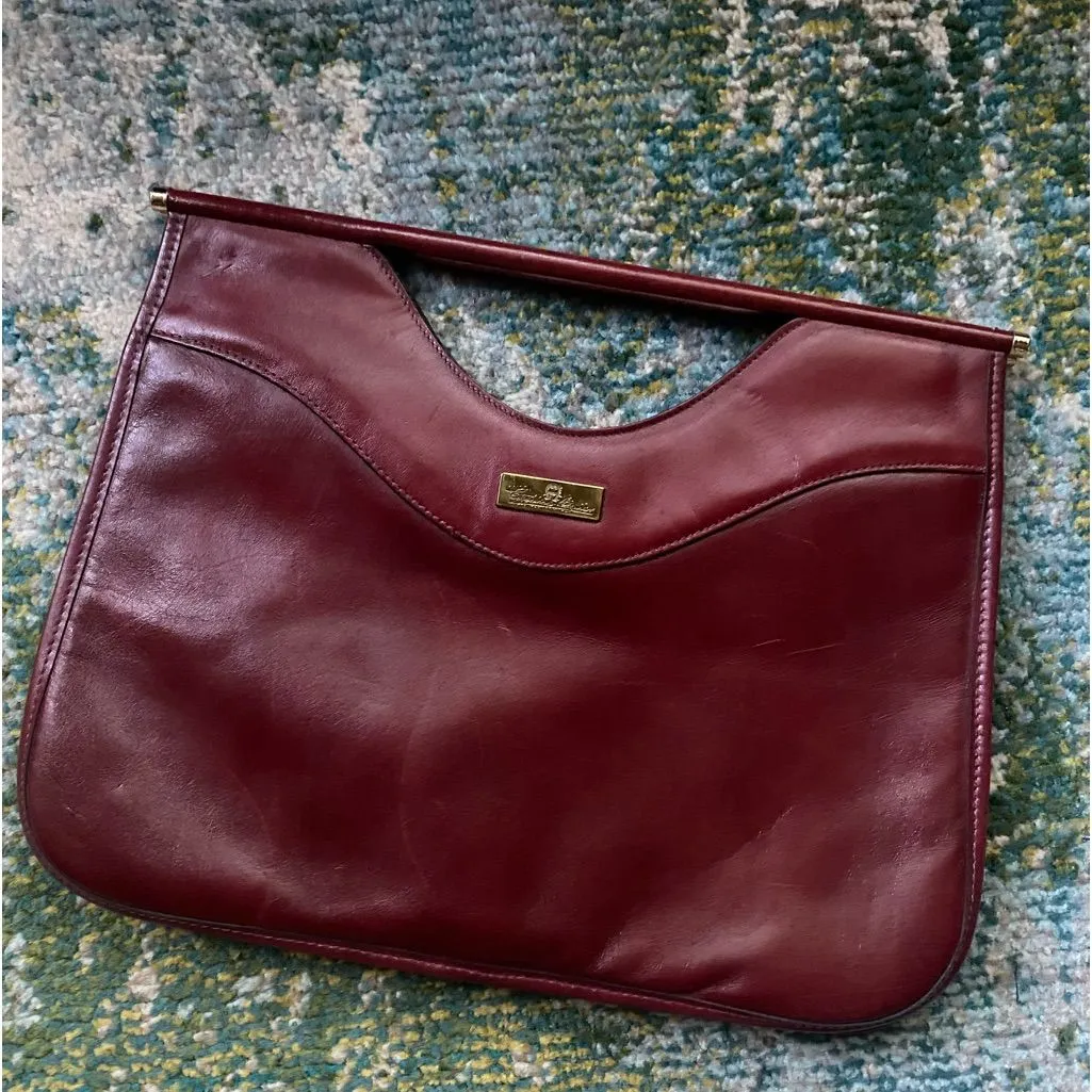 Vintage 70/80s oxblood burgundy leather handle briefcase purse - Image 1