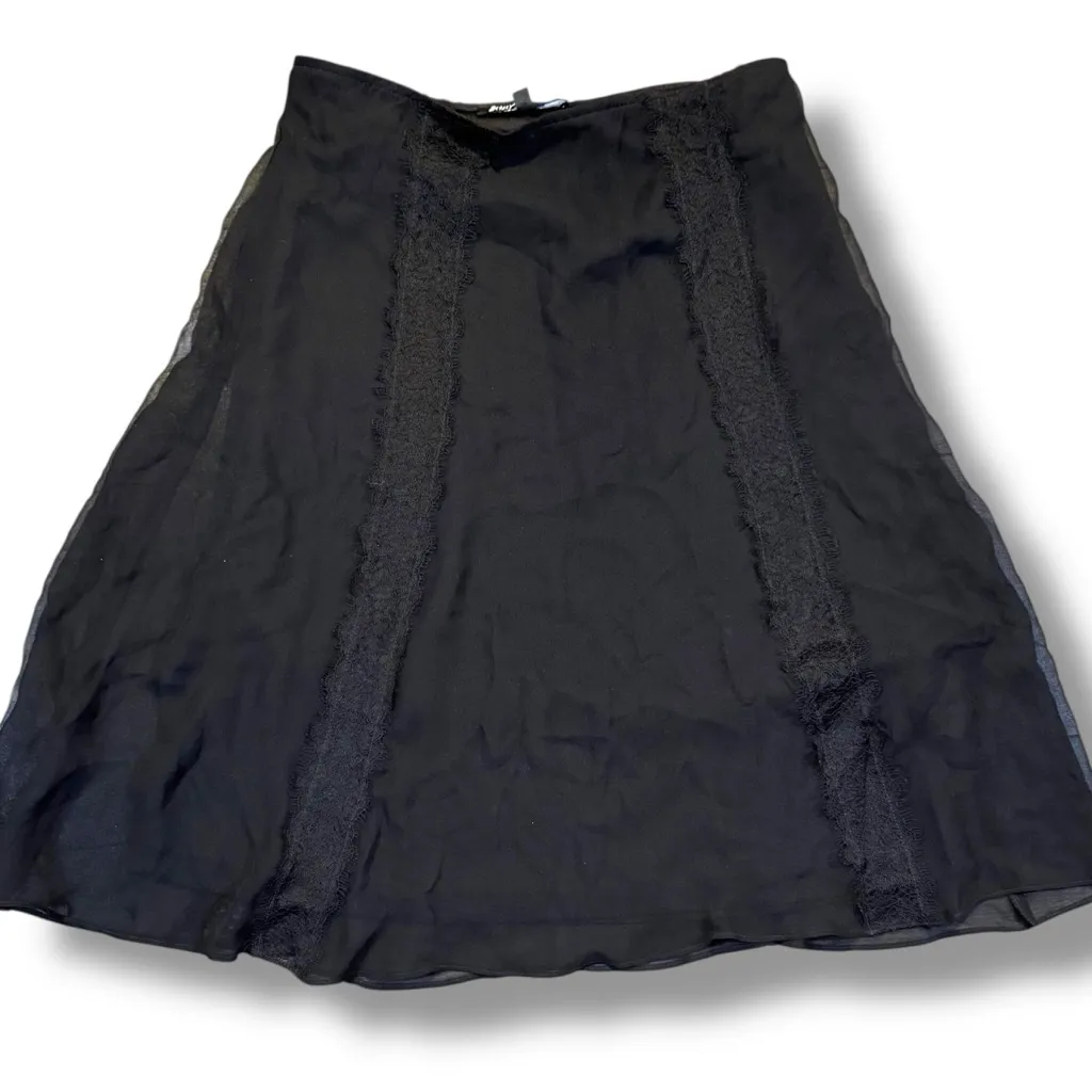 Vintage Betsey Johnson New York Black Silk Slip Skirt A-Line Size 6 - Image 2