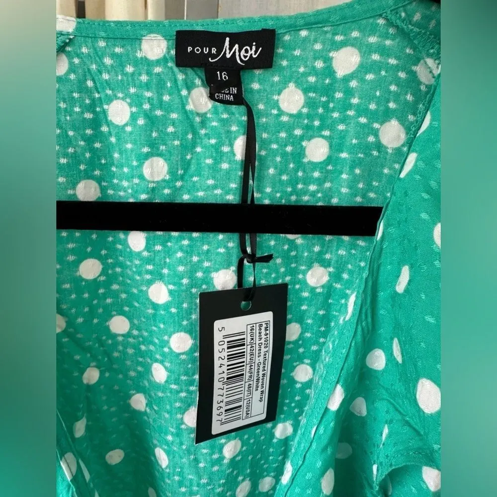 Pour Moi NWT Polka Dot Frill Flounced Ruffle Trim Textured Wrap Beach Dress 12 - Image 8