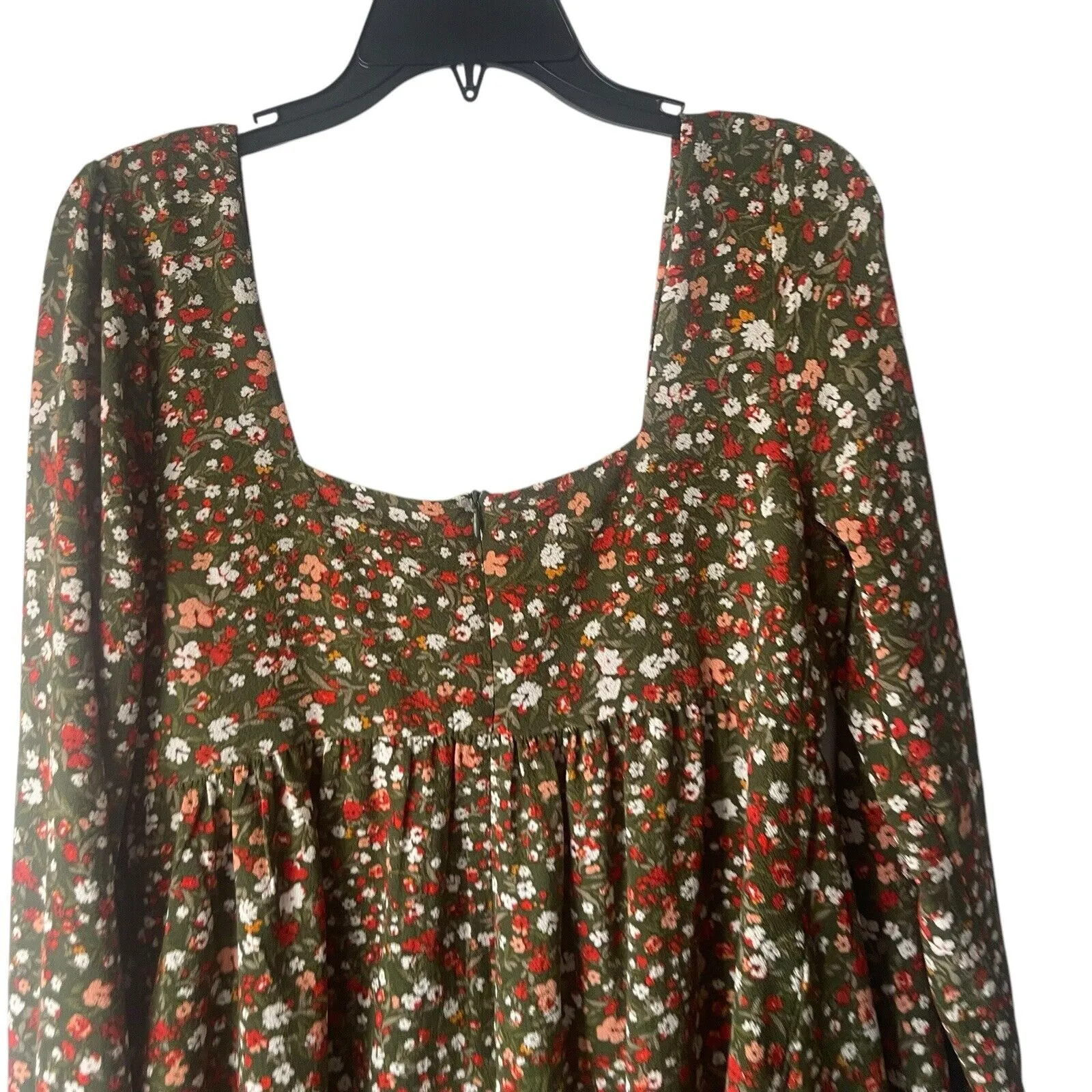 BCBG Paris Size Medium Square‎ Neck Floral Green Cottage Ruffle Babydoll Dress - Image 6