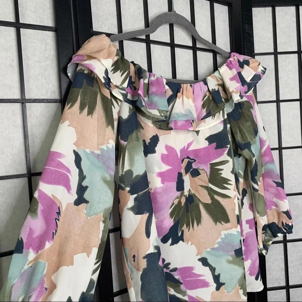 J. Crew Mercantile Floral Convertible Off The Shoulder Ruffle Top Purple Small - Image 10