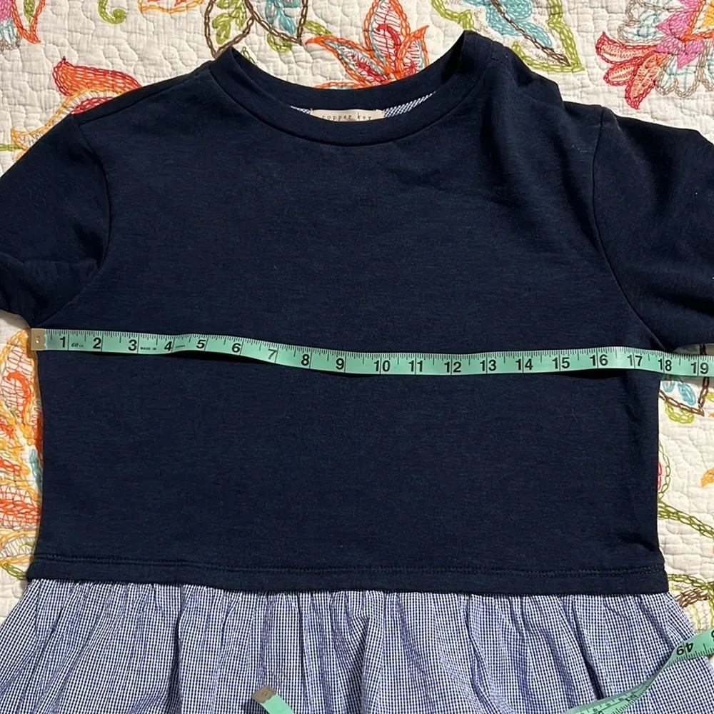 Copper Key x-small women's layered look blue top long sleeve ruffle trim bottom - Image 4