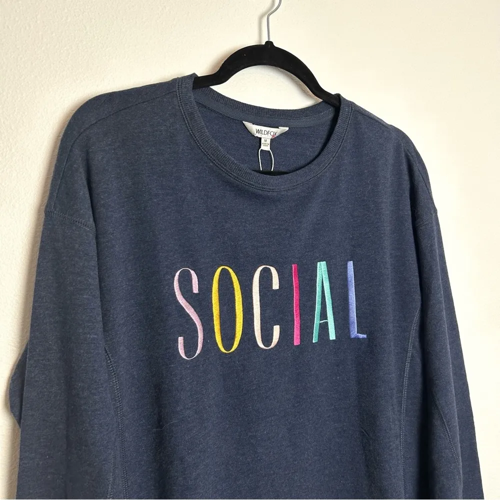 Wildfox Social Crewneck Sweatshirt In Blue. NWT - Image 3