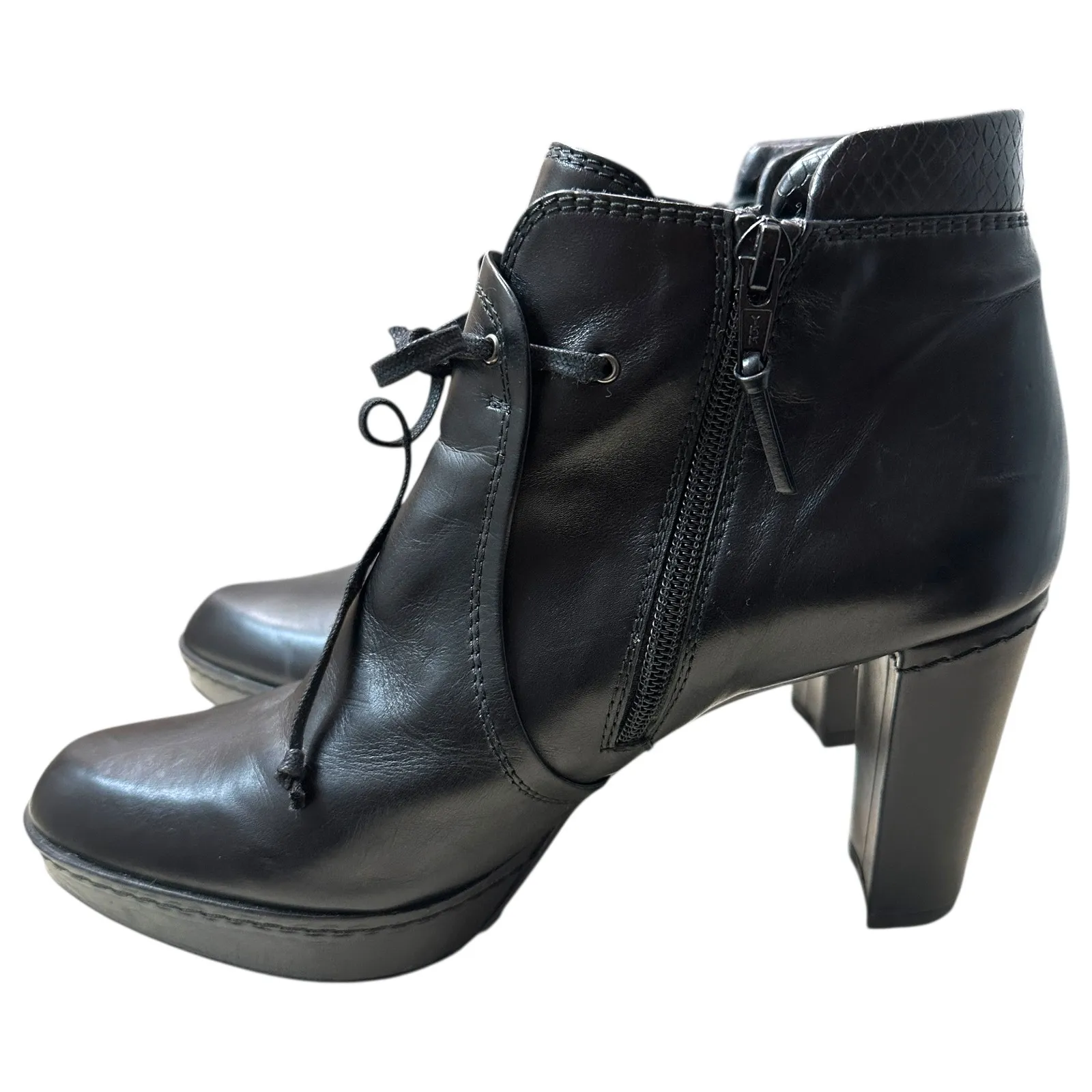 Stuart Weitzman Black Manlow Leather‎ Platform Heel Ankle Boots 7.5M - Image 8