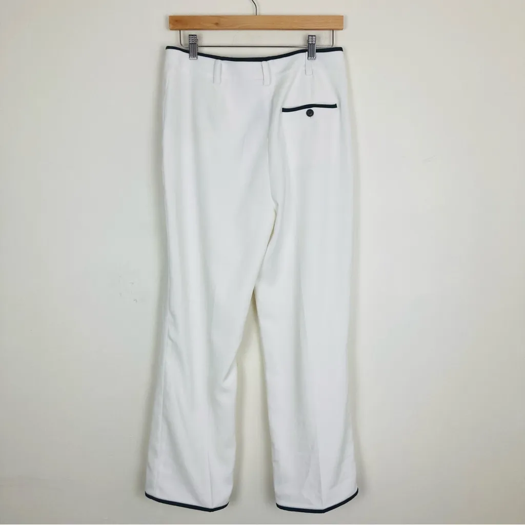 Equipment white wide leg cropped trousers w/ black trim at waist, hem pockets. 6 - Image 4