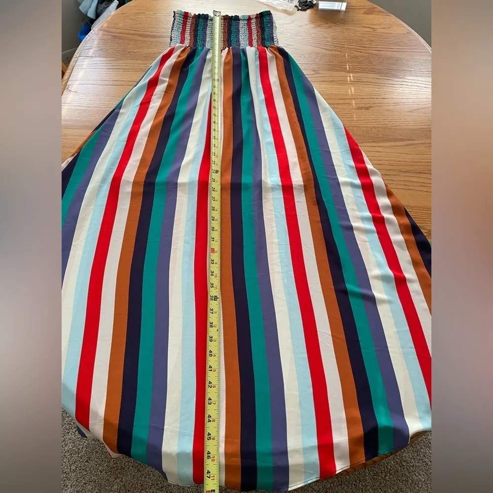 Vestigue Maxi Dress Rainbow Smocked Bodice Sleeveless Resort Wear Vacation Sz S - Image 10