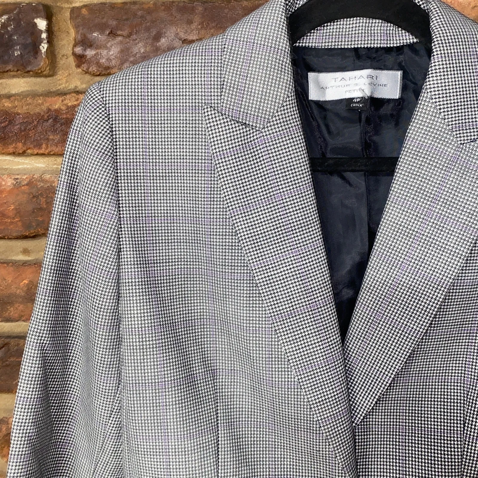 Tahari Arthur S Levine Houndstooth Wool One-Button Blazer Jacket Size 4P Petite - Image 3