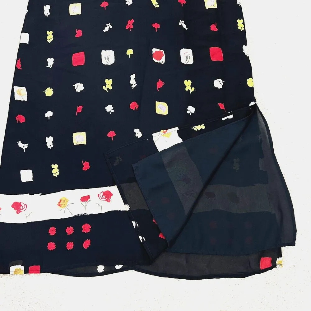 Vtg. Carol Anderson Maxi Dress Flower Leaf Square‎ Print Black/Multi Sleeveless Size M - Image 5