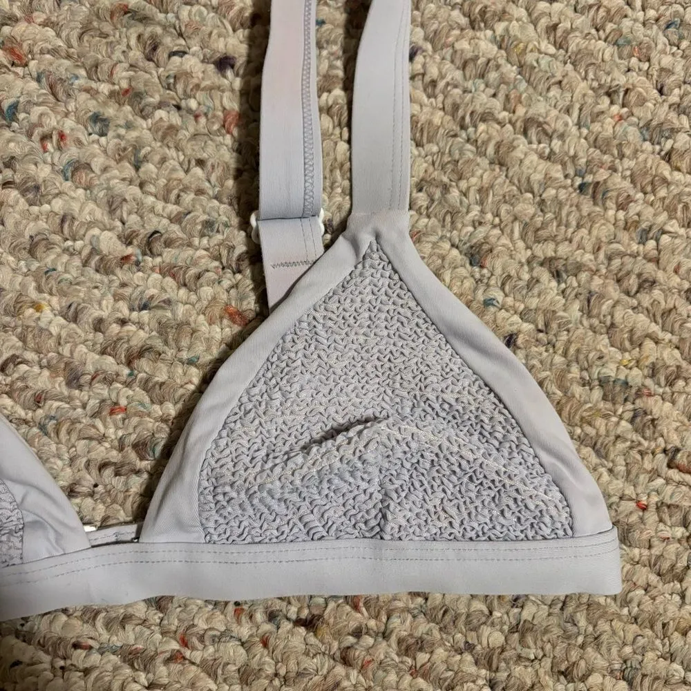 Onia Kamryn Smocking Bikini Triangle Top - Blue, Size Medium - Image 6