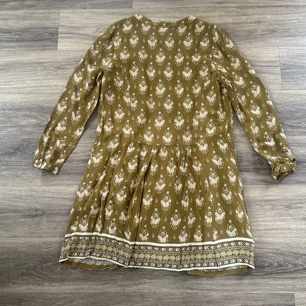 Garnet Hill Olive and Cream Patterned Long Sleeve Dress Women’s Button Down 10 - Image 2