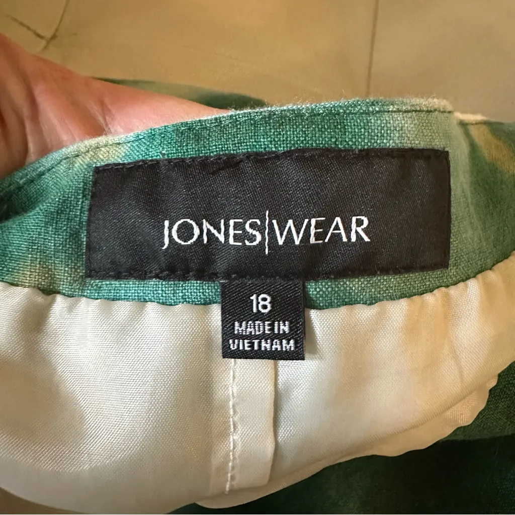 Jones Wear Green Blue Cream Tie Dye Watercolor Linen Blend Skirt 18 - Image 7