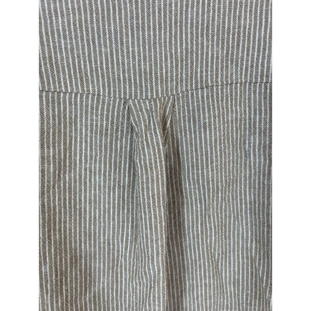 Belldini Button Up 2X Tan White Striped Linen Blend Long Sleeve - Image 10