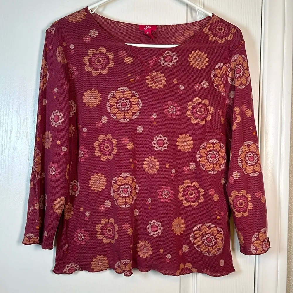 Vintage J Jill Mauve Pink Floral Daisy L/S Blouse Shirt Size Medium EUC #0587-OC - Image 2