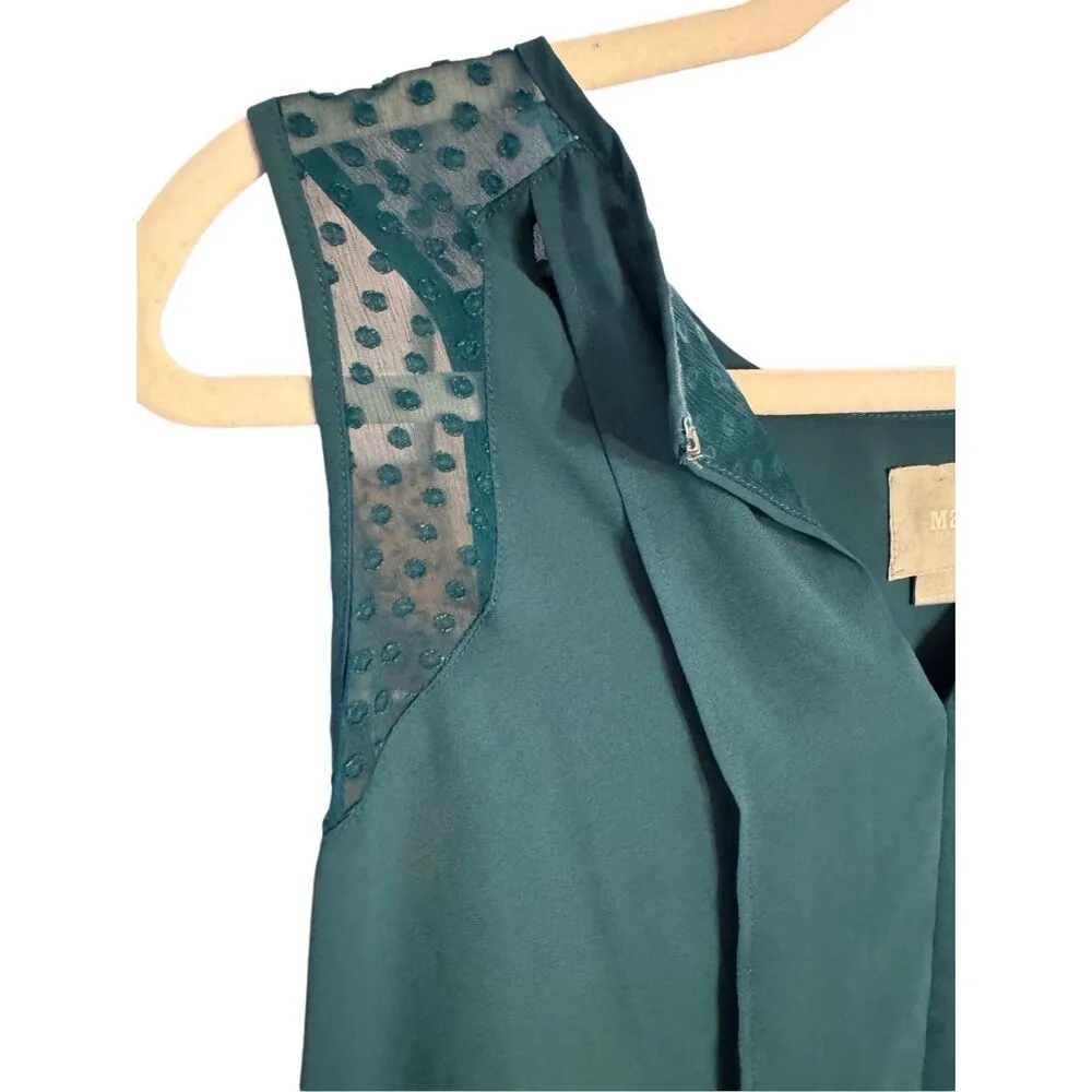 Anthropologie Maeve Teal Green Keyhole Pleated Sheer Sleeveless Blouse Top Size - Image 10