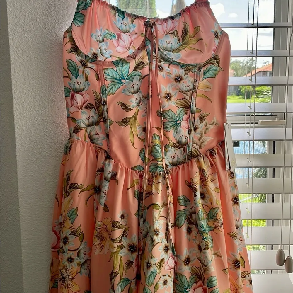 Agua Bendita Peach Floral Mini Dress, Size S-
Made in Colombia - Image 6
