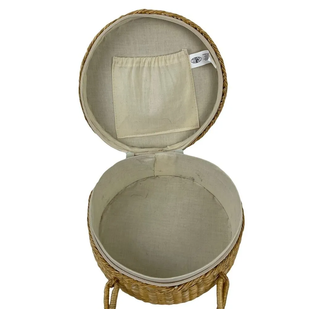 Romar Corp 90's Coastal Round Woven Rattan Clutch Purse Straw Handbag Neutral Tan - Image 10