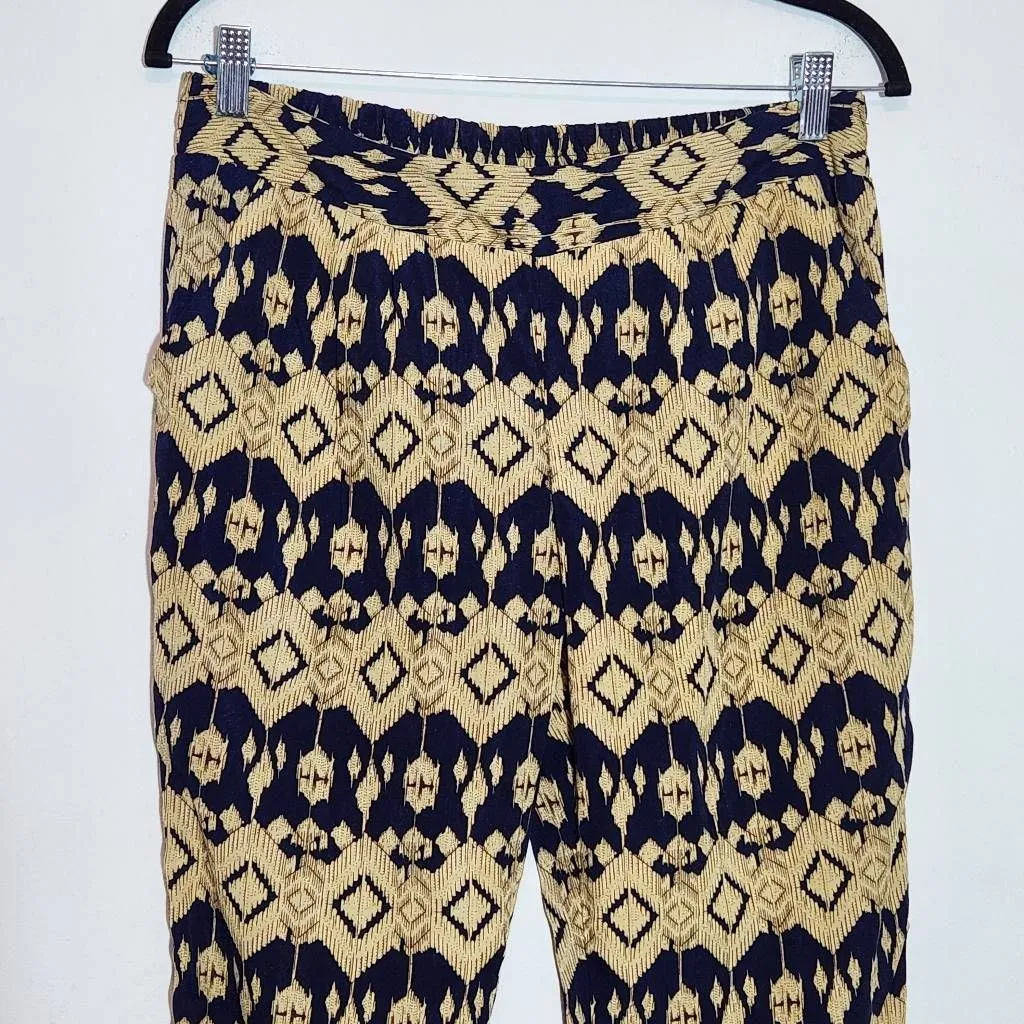 TCEC  Navy and Tan Print Jogger Pants Size Medium Boho Joggers - Image 2