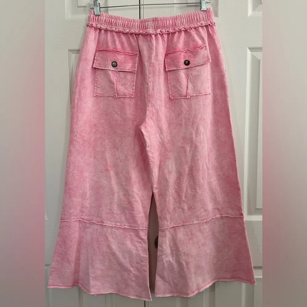 SAGE + FIG Mineral Washed Terry Wide Leg Pants size large pink - Image 4