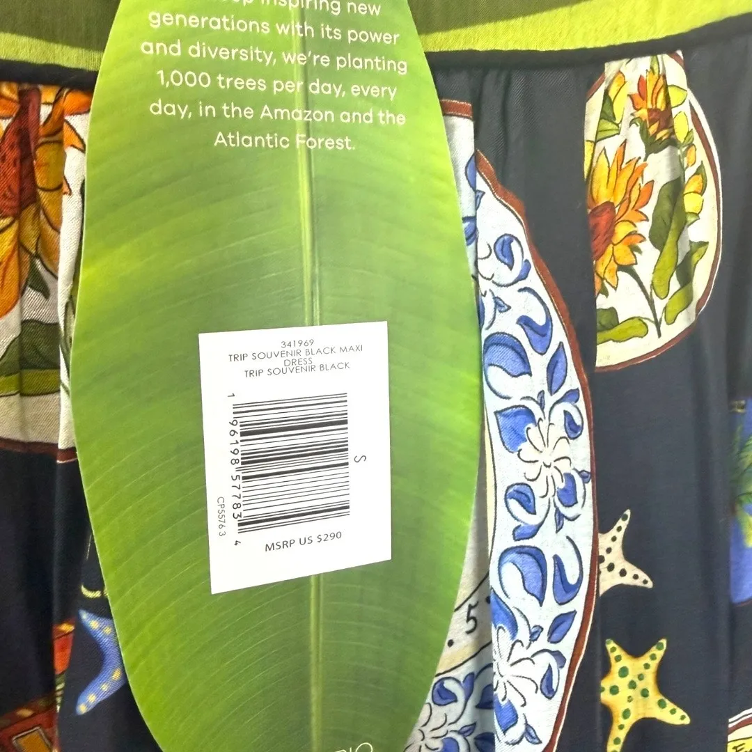 NWT Farm Rio Trip Souvenir Black Maxi Dress Sunflower Print Size S - Image 8