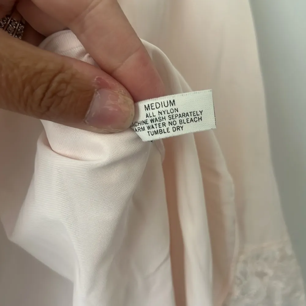 70s Pale Pink Nylon and Lace 3/4 Sleeved Bed Jacket Lace by Shadowline Sz Med # - Image 7