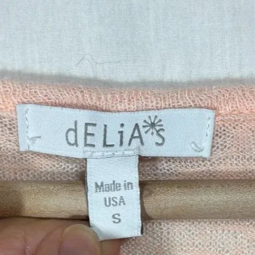 Delia's Lightweight Sweater Womens S Peach Lace Shoulder Y2K Coquette Soft Girl - Image 6