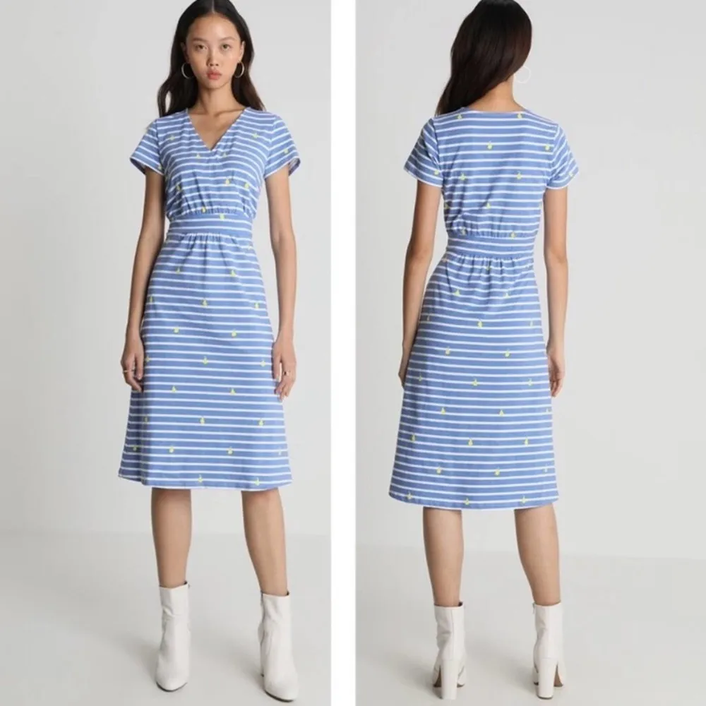 Joules Blue Striped Pear Print Jude Jersey Wrap Dress Sz.2 - Image 4