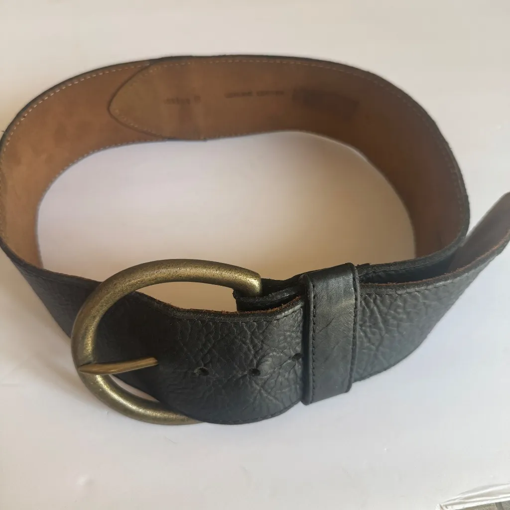 Y2K DKNY black wide pebbled leather brass buckle womens belt - Image 8