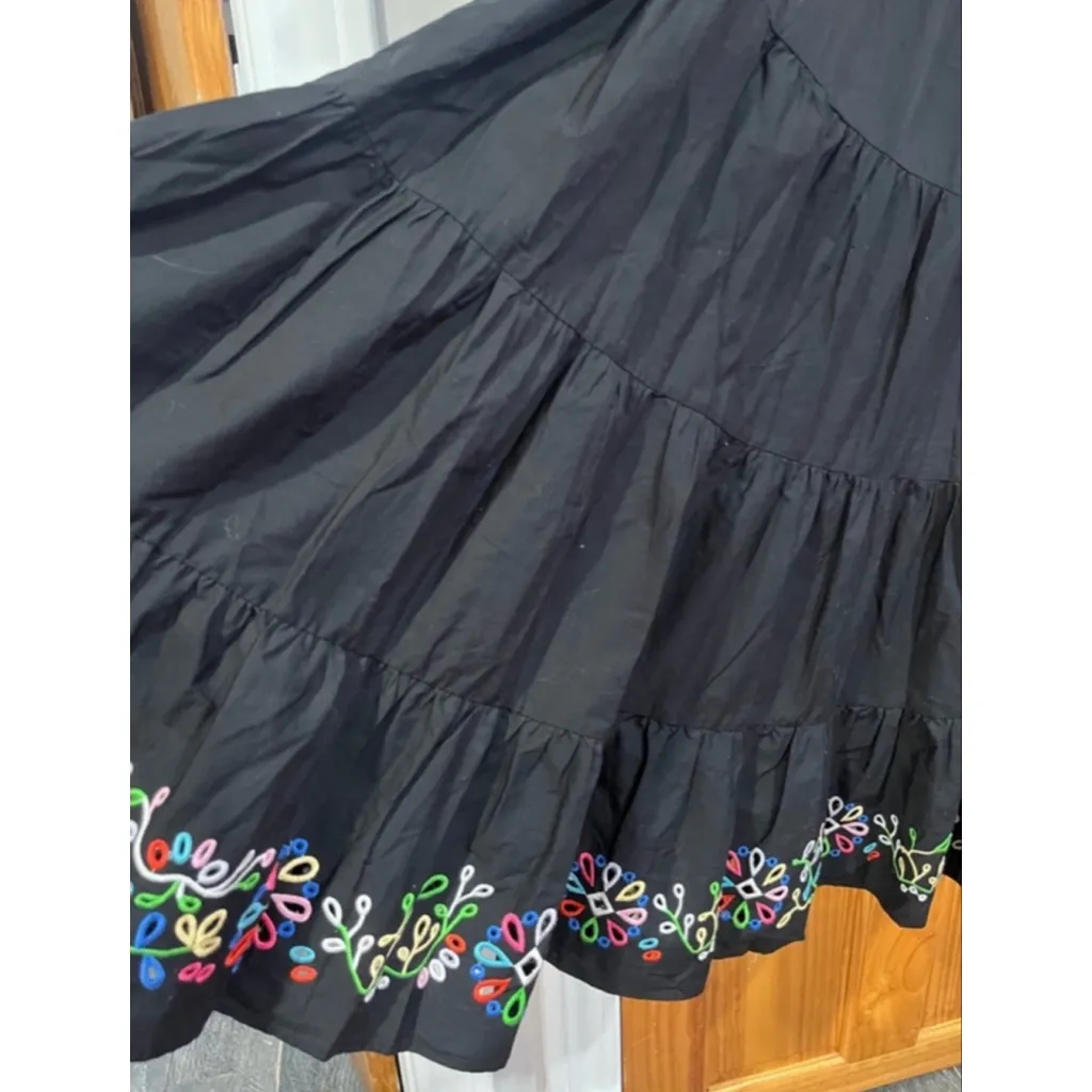 Johnny Was Amanza Black Tiered Embroidered Eyelet Midi Dress NWT XL Boho - Image 2