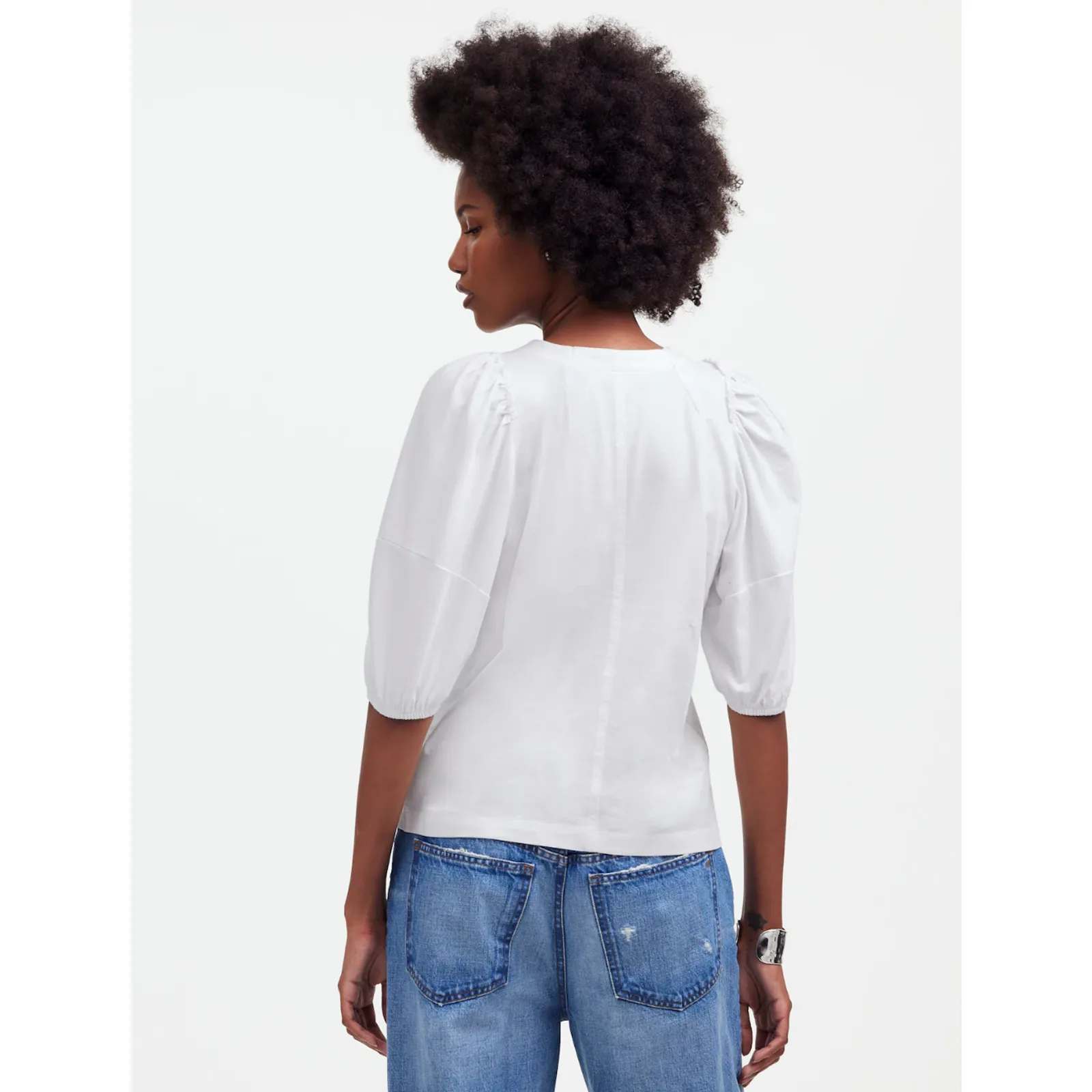 Madewell Puff Sleeve Tee Shirt Cotton Top Relaxed Minimalist Eyelet White XS NWT - Image 3