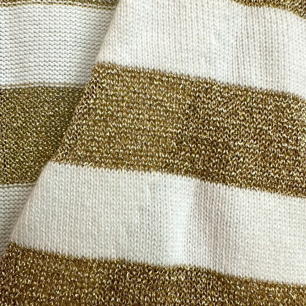 Vintage Bloomingdale's Coatigan Cardigan Sweater Metallic Gold Size S Petite PS White - Image 9