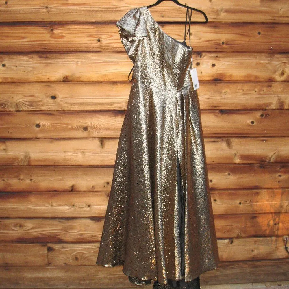 MAC DUGGAL 67297 Womens Gold One Shoulder Metallic Ballgown Dress - Image 9