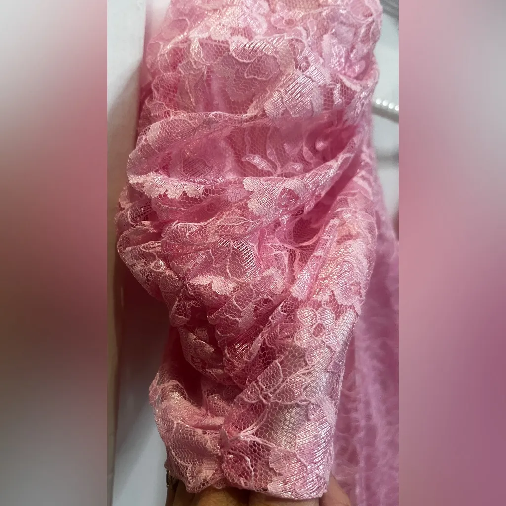 Dance Allure vintage formal dress 80s pink high-low lace puff sleeves drop waist - Image 6