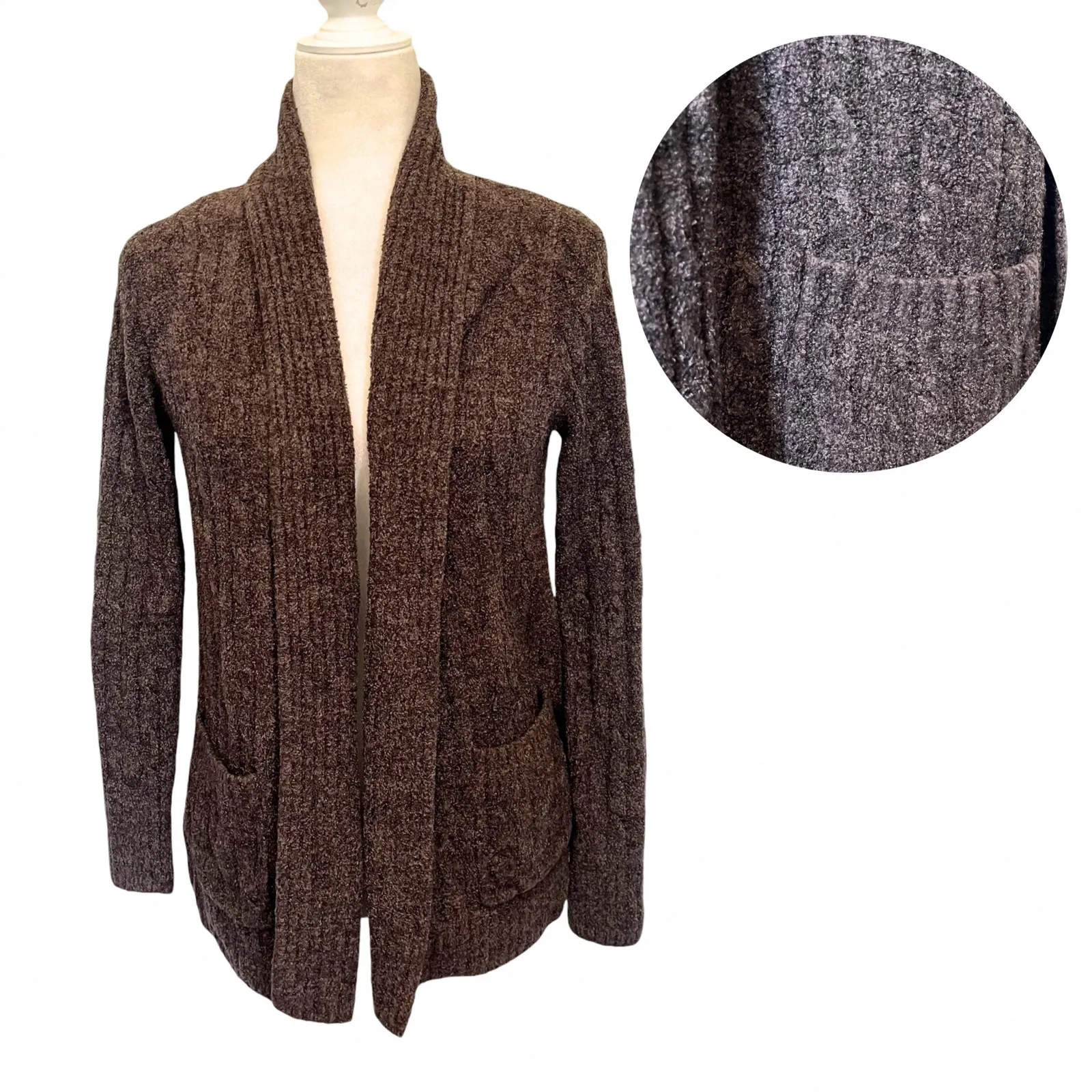 Barefoot Dreams CozyChic Lite Cardigan Womens Sweater Sz XS Brown Coastal Cozy - Image 2