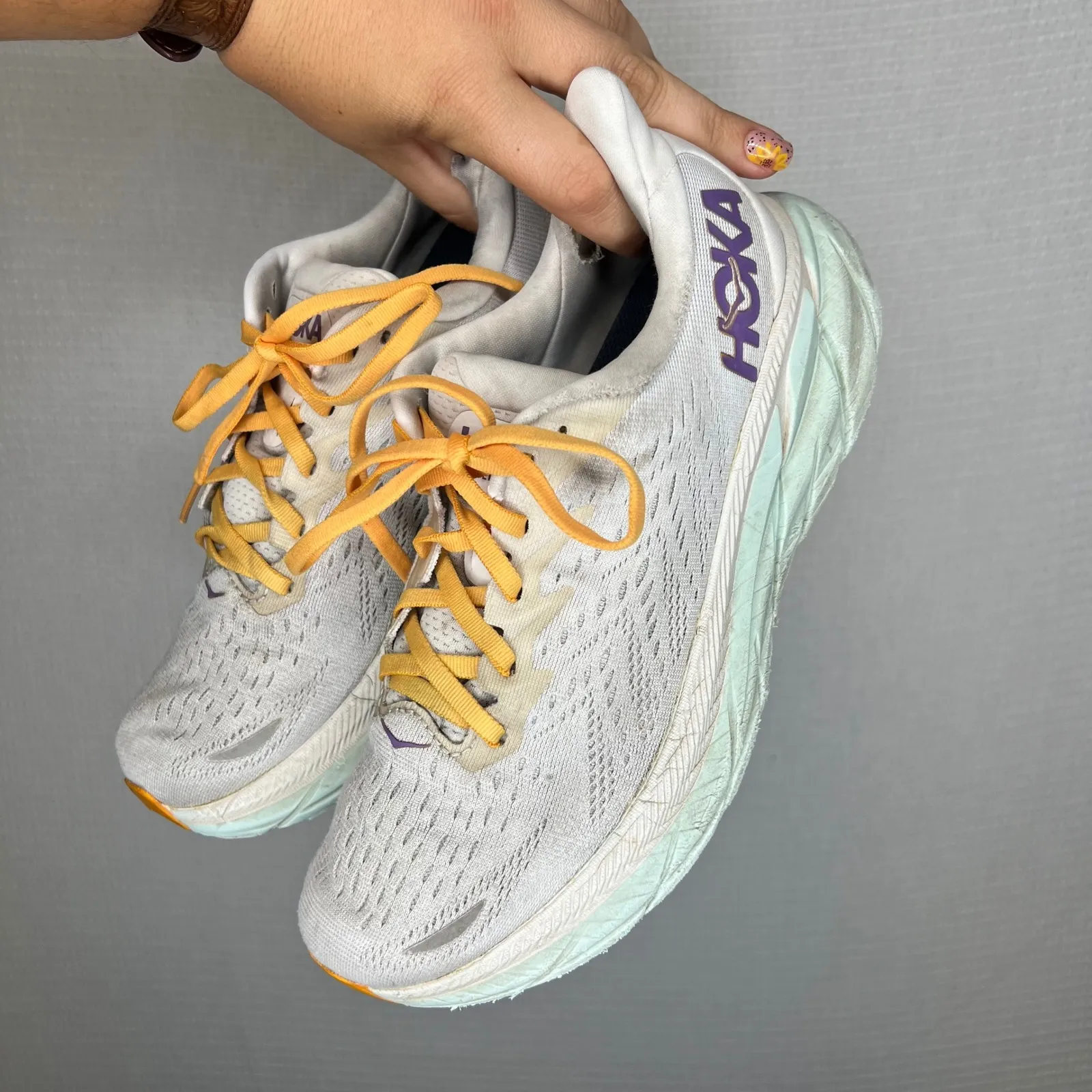 Hoka Clifton 8 Women's Running Shoes White‎ Purple Athletic Sneakers Size 8B - Image 5