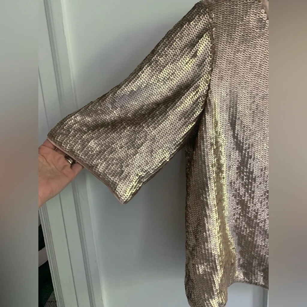 Women’s Festive Holiday Party J. Crew Gold Sequin Top with Black Tie Back Sz 6 - Image 2