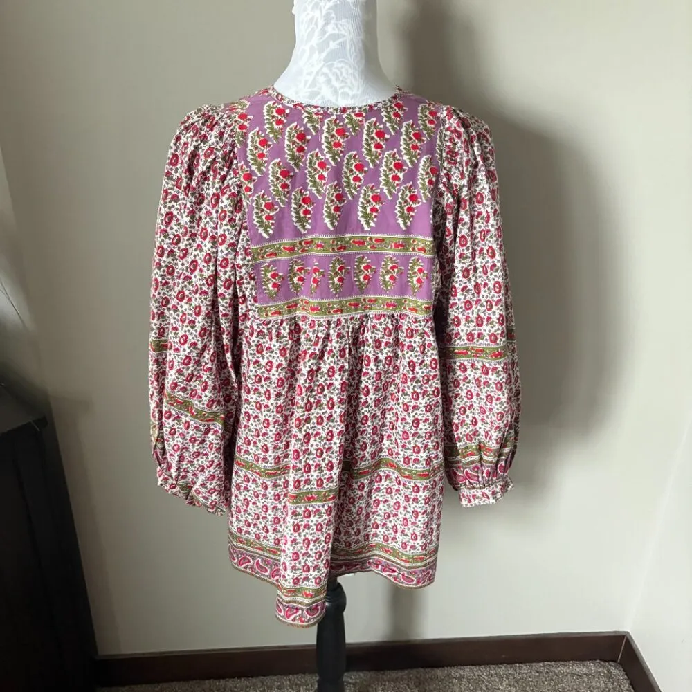 Mille Resort Wear Charlie Top Womens Boho Puff Sleeve Colorful Small Pink - Image 5