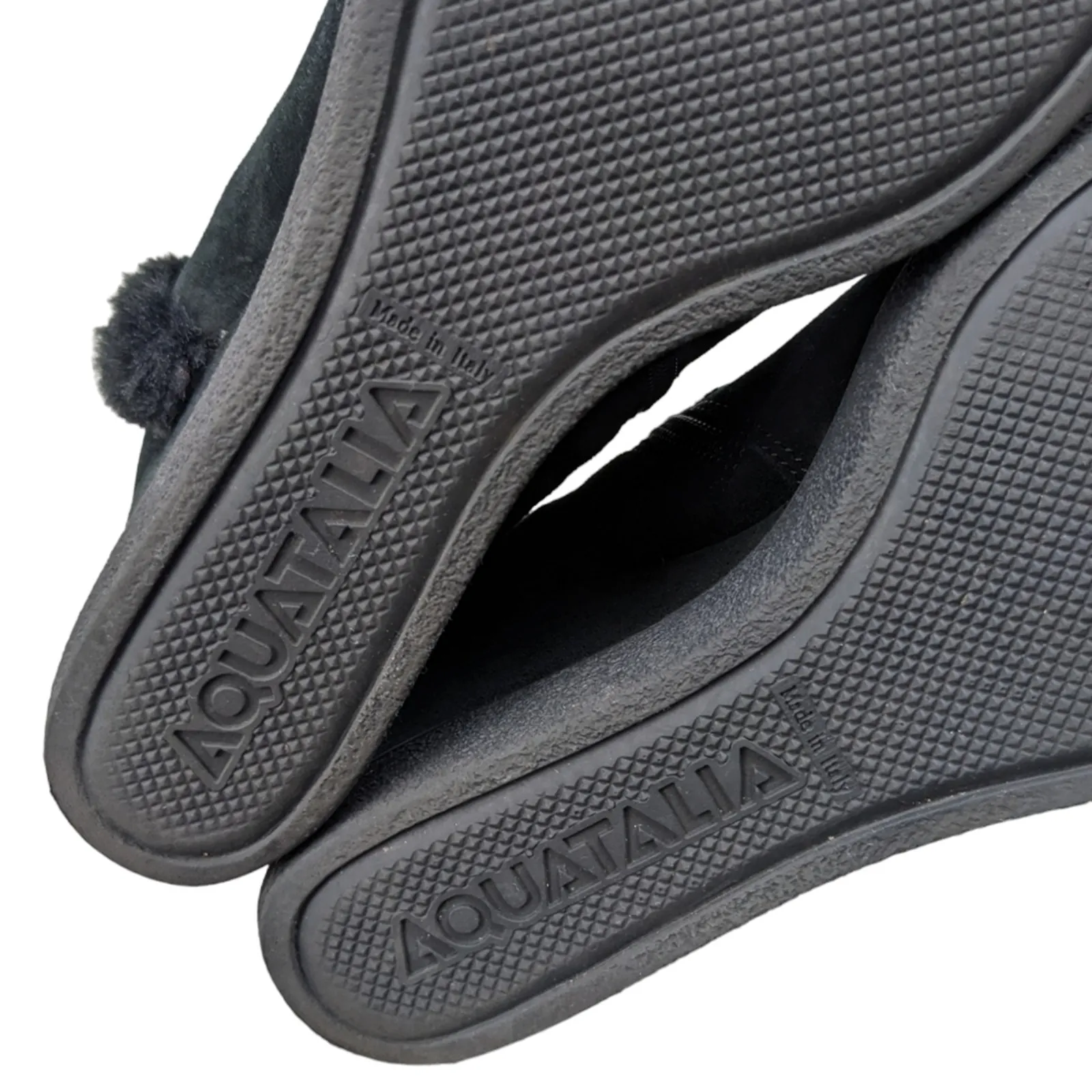 Aquatalia Cameron Ankle Boots Black Faux-Fur-Trimmed Suede Wedge 10.5 - Image 4